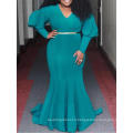 Blue Long Lantern Sleeves Christmas Evening Party Maxi Lady Club Dress